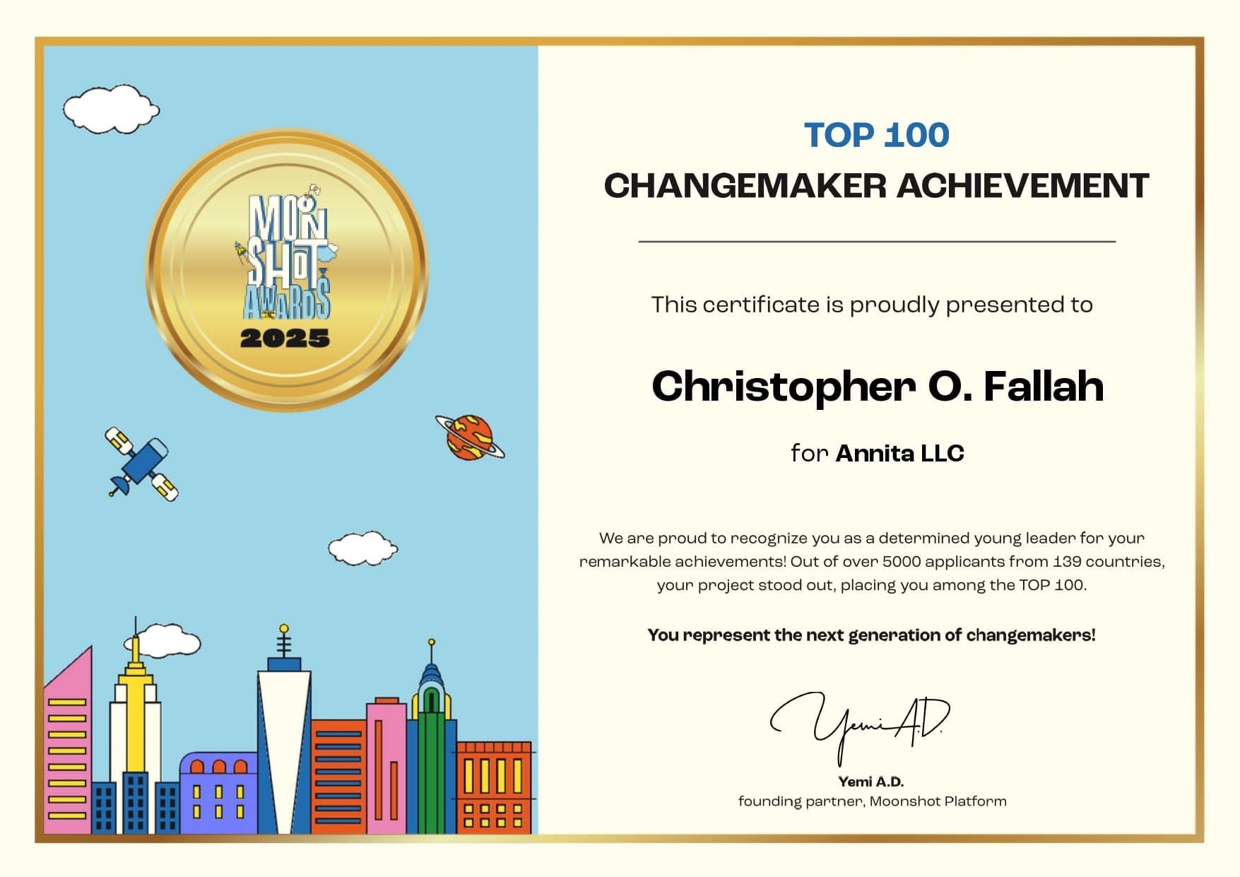 Moonshot Borderless Awards 2025 — Top 15 from 139 Countries